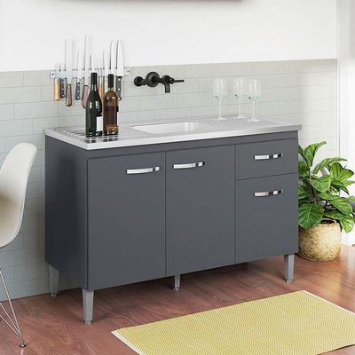 Balcão De Pia Gabriela 120 Cm Cinza Fosco - Ajl