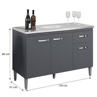 Balcão De Pia Gabriela 120 Cm Cinza Fosco - Ajl