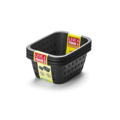 Conjunto de Cesto Organizador Ordene em Plástico Preto Pequeno Leve 4 Pague 3
