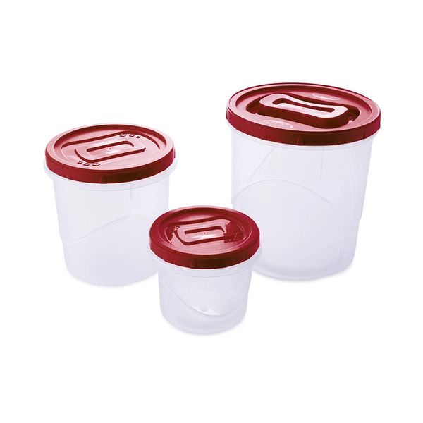 Conjunto de Porta Mantimentos Plasútil com Rosca 3 Peças Vermelho Conjunto de Porta Mantimentos Plasútil com Rosca 3 Peças Vermelho