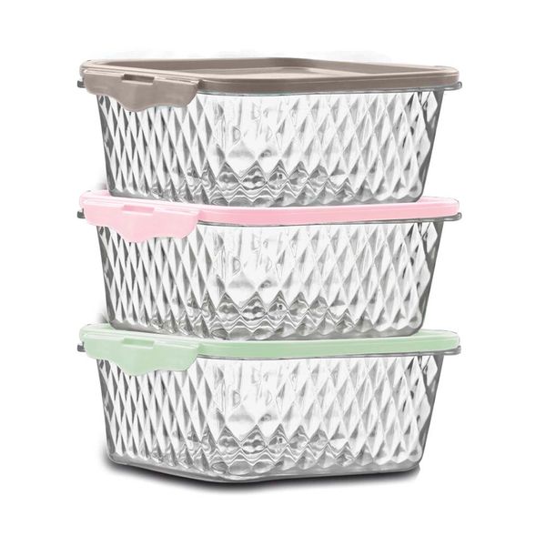 Conjunto de Potes Plasvale Cristal em Plástico com Tampa Colorida com 3 Peças 550ml Conjunto de Potes Plasvale Cristal em Plástico com Tampa Colorida com 3 Peças 550ml