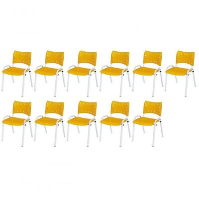 Cadeira Iso Base Branco Escola, Escritório Amarelo Kit 11 Un