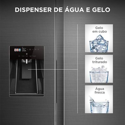 Geladeira Midea Side By Side Dispenser água E Gelo Inverter Inox 570L MDRS761MYD461 110V