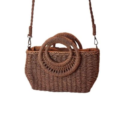 Bolsa Artesanal Praia Forrada Meia Lua Retangular Verão Marrom