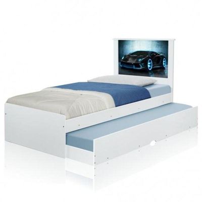 Cama Bibox Solteiro Carro Raio Azul Com Colchões