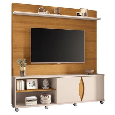Estante Home Theater Luxor Cinamomo Off White E Aparador Infinity E Mesa De Centro Sky Cinamomo- Hb Móveis