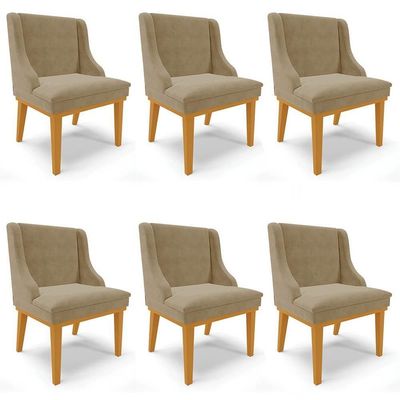 Kit 6 Cadeiras Estofadas Para Sala De Jantar Base Fixa De Madeira Castanho Lia Suede Marrom Rt - Ibiza