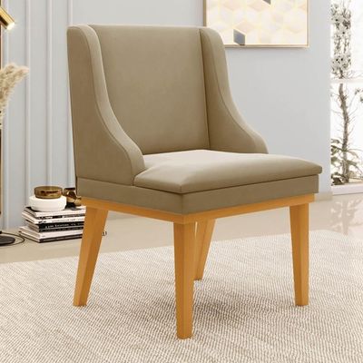 Kit 6 Cadeiras Estofadas Para Sala De Jantar Base Fixa De Madeira Castanho Lia Suede Marrom Rt - Ibiza