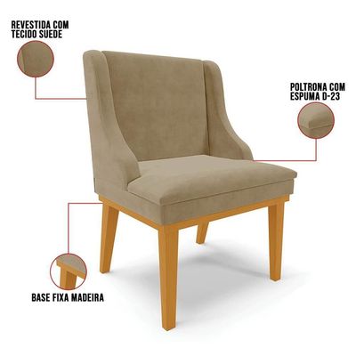 Kit 6 Cadeiras Estofadas Para Sala De Jantar Base Fixa De Madeira Castanho Lia Suede Marrom Rt - Ibiza