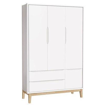 Quarto De Bebê Classic 3 Portas Com Colchão E Cômoda Gaveteiro Branco Pés Madeira Natural - Reller
