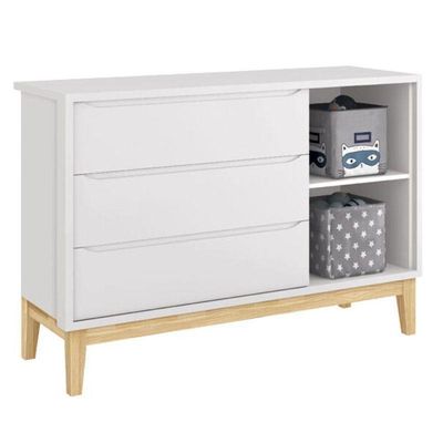Quarto De Bebê 3 Portas New Classic Branco Com Pés Madeira Natural E Colchão Gazin ? Reller