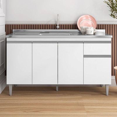 Balcão De Pia Ambiente Tatiane 145 Cm Branco Brilho - Ajl