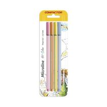 Caneta Hidrográfica Compactor Microline 0.4mm Cores Pastel com 4 Unidades