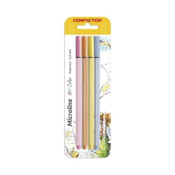 Caneta Hidrográfica Compactor Microline 0.4mm Cores Pastel com 4 Unidades Caneta Hidrográfica Compactor Microline 0.4mm Cores Pastel com 4 Unidades