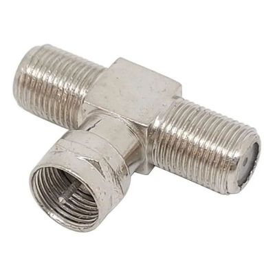 Conector F / Coaxial Tipo T 1 Macho Rosca X 2 Fêmeas Rosca