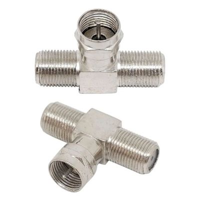Conector F / Coaxial Tipo T 1 Macho Rosca X 2 Fêmeas Rosca