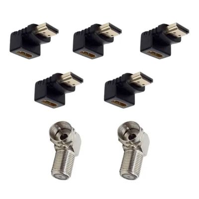 Kit 5 Plugs Hdmi 90° +2 Plugs De Antena Em L 90° para tv Parede