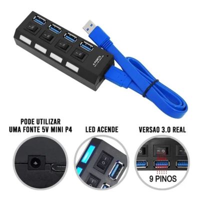 Mini Hub Usb 3.0 P/ Macbook/notebook/pc/celular/tablet Preto