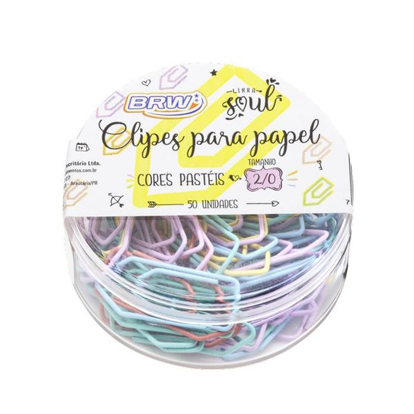 Clipes Brw Nº 2/0 Pote Candy Colors com 50 Unidades Clipes Brw Nº 2/0 Pote Candy Colors com 50 Unidades