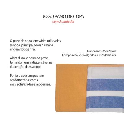 Pano de Prato Copa 70cm Listras Azul Branco Mostarda Kit 2un