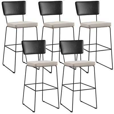 Kit 05 Banquetas Altas Cozinha Sala Jantar Fixa Allana L02 Couríssimo Preto Linho Cru - Lyam Decor