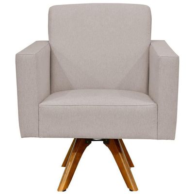 Poltrona Decorativa Giratória Para Sala de Estar Base de Madeira Helô L02 Linho Bege - Lyam Decor