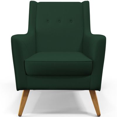 Kit 02 Poltronas Decorativas com Pés de Madeira Taroba D02 Veludo Verde Musgo C-303 - Lyam Decor