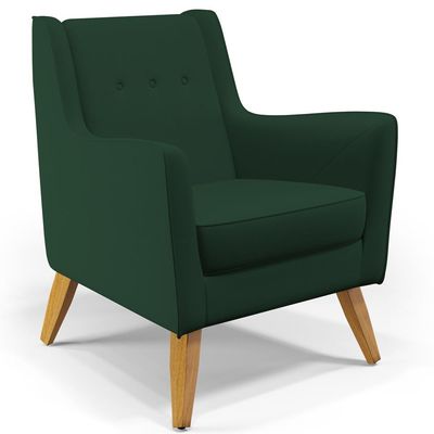 Kit 02 Poltronas Decorativas com Pés de Madeira Taroba D02 Veludo Verde Musgo C-303 - Lyam Decor