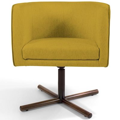 Poltrona Decorativa Giratória Base X Betina D02 Veludo Mostarda C-279 - Lyam Decor