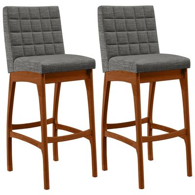 Kit 02 Banquetas Altas Para Cozinha Sala de Jantar Fixa Mila B04 Linho Cinza Escuro - Lyam Decor