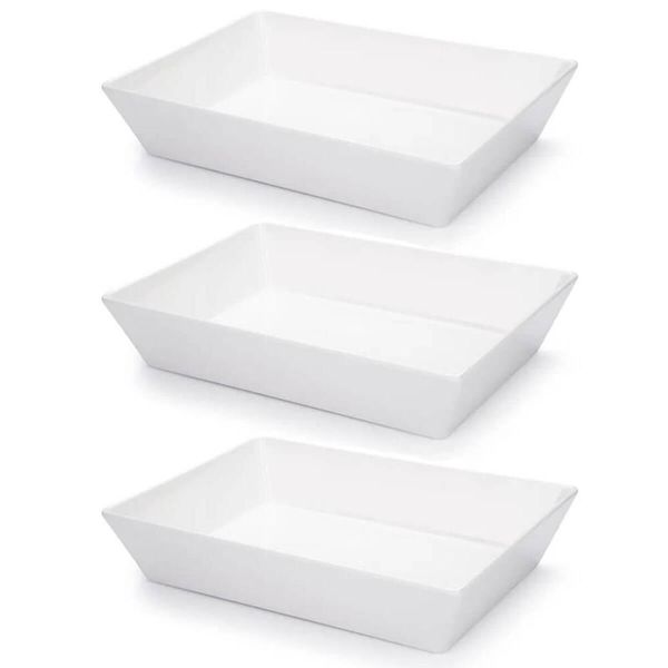 3 Travessas Retangular Branca 4L Profissional Servir Buffet Melamina Saladas Massas
