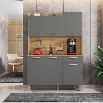 Kit Cozinha Gênova 6 Portas Freijó Gris - Kits Paraná