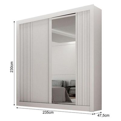 Guarda Roupa Solteiro 2 Portas Milano Com Espelho Branco – Leifer Móveis
