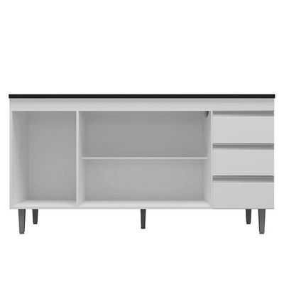 Balcão De Cozinha Andréia Branco Com Tampo 160 Cm Preto Fosco – Ajl