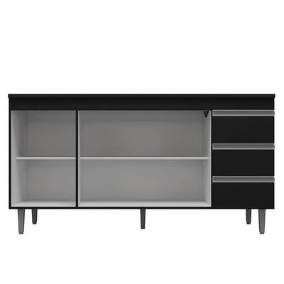 Balcão De Cozinha Andréia Com Tampo 160 Cm Preto Fosco - Ajl