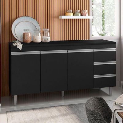 Balcão De Cozinha Andréia Com Tampo 160 Cm Preto Fosco - Ajl