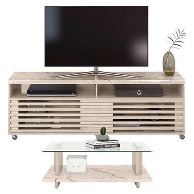 Rack Bancada Com Mesa De Centro Frizz Cross Calacata Off White – Madetec
