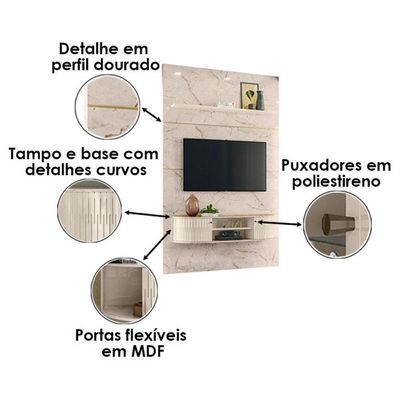 Estante Home Theater Com Bancada Suspensa Monte Carlo Calacata Off White – Madetec