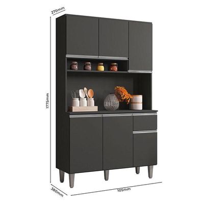 Armário Para Cozinha Ambiente Kit Márcia Cinza Fosco - Ajl