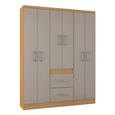 Cômoda 867 4 Gavetas Com Guarda Roupa Casal Milão 6 Portas Damasco Off White - Poquema