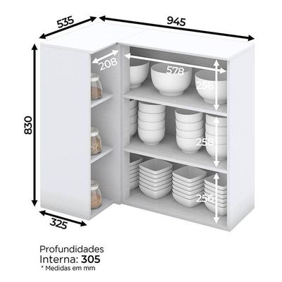 Armário Aéreo Canto Reto 1 Porta Nova York Branco Hp – Henn