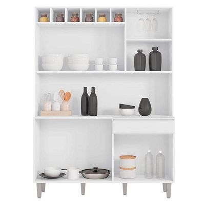 Balcão De Pia Tatiane 120 Cm E Armário Cozinha Kit Alice Branco Brilho - Ajl