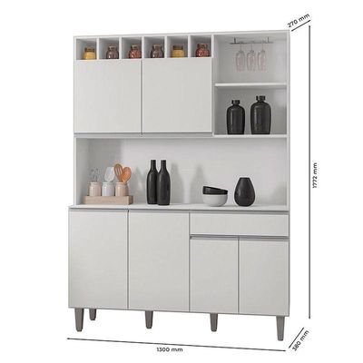 Balcão De Pia Tatiane 120 Cm E Armário Cozinha Kit Alice Branco Brilho - Ajl
