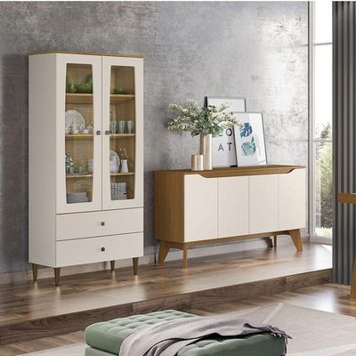 Cristaleira Liz E Aparador Buffet Ambar Off White Nature – Henn