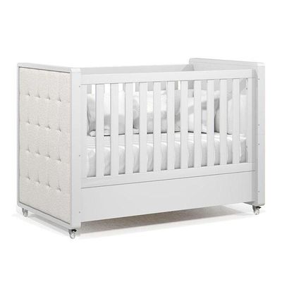 Berço Americano Com Capitonê New Boucle E Cômoda Infantil Tutto New Branco Acetinado E Colchão Gazin - Matic