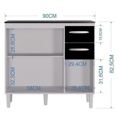 Balcão De Cozinha Ambiente Isadora Branco Preto - Poquema