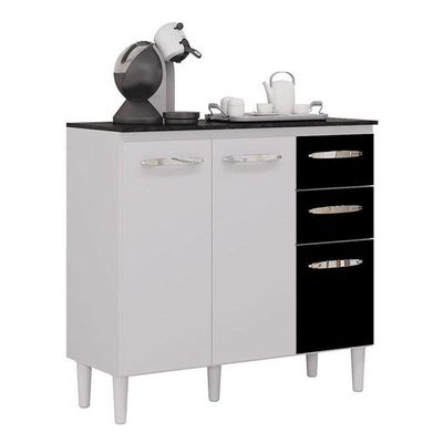 Balcão De Cozinha Isadora Branco Preto - Poquema
