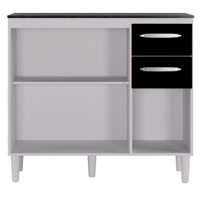 Balcão De Cozinha Isadora Branco Preto - Poquema