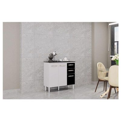Balcão De Cozinha Isadora Branco Preto - Poquema