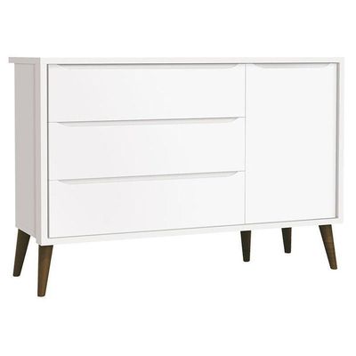 Quarto De Bebê Theo 3 Portas Com Cômoda Com Porta Branco Acetinado Com Pés Amadeirado - Reller